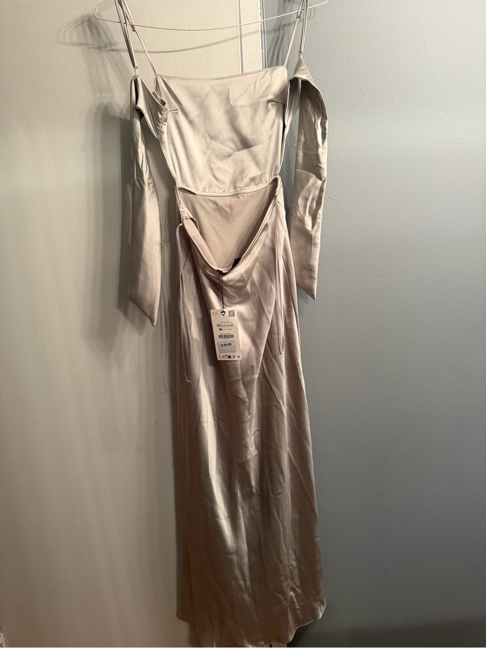 ZARA SATIN WRAP DRESS LIGHT GRAY - Picture 8 of 8